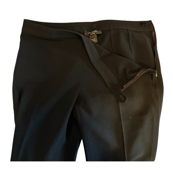ST. JOHN Caviar Ponte Pants Black Zipper Pintuck Side Slit Trousers Size 2 EUC - Picture 4 of 9